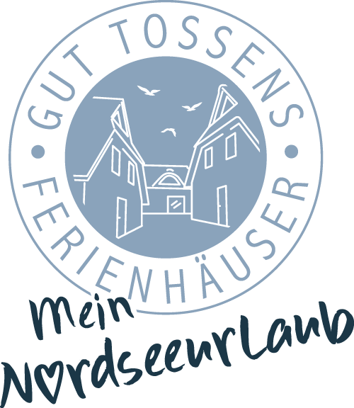 Logo für Gut Tossens Ferienhäuser, mit einem Haus in einem blauen Kreis