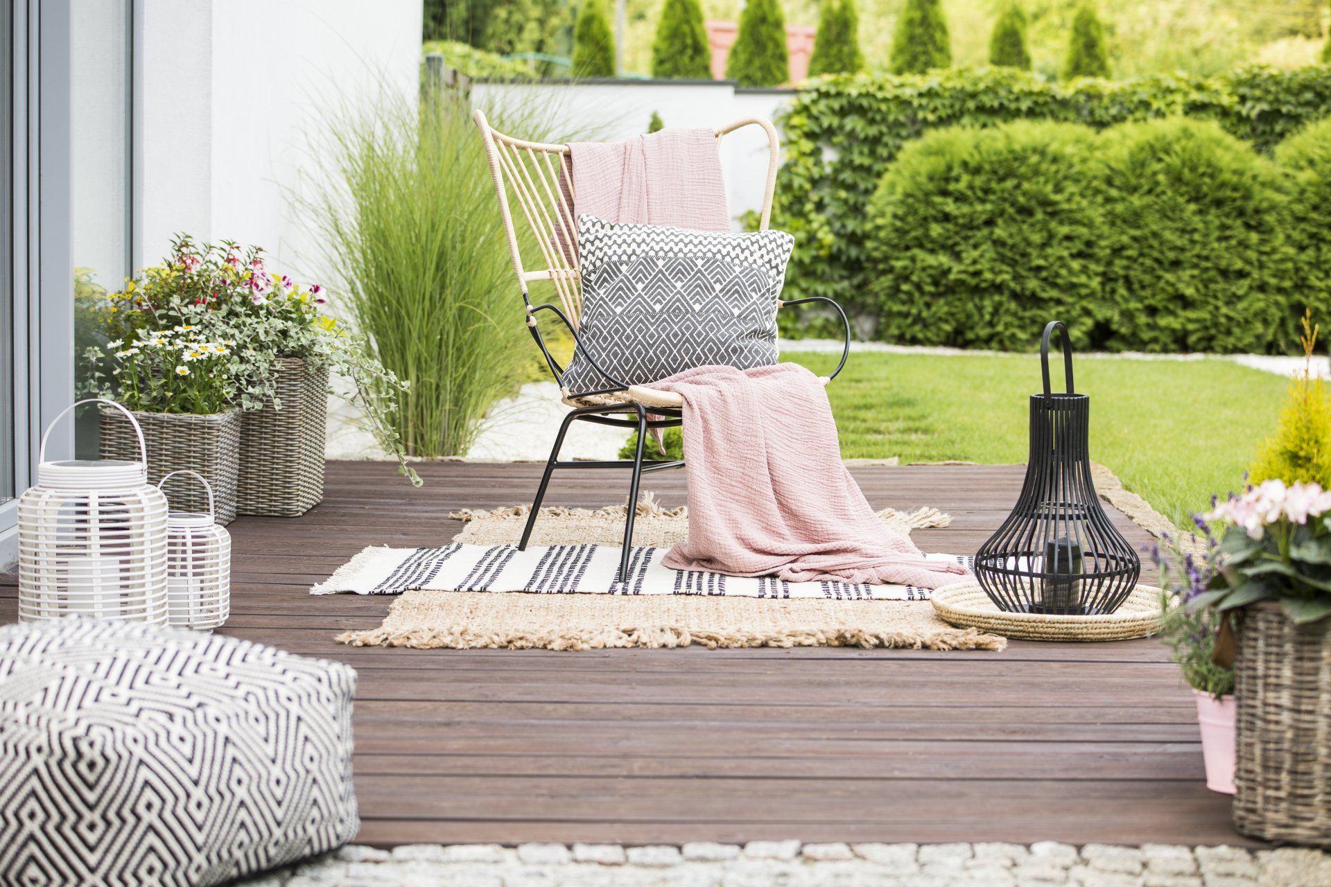 Deck Service Remodeling — Nice Wood Chair With Pillow And Blanket in Loveland, OH