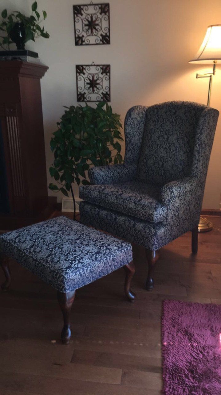 A chair and ottoman completed by our furniture upholstery company in Buffalo, NY