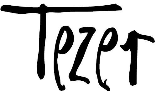 Eine Schwarzweißzeichnung des Wortes „Tezer“ auf weißem Hintergrund.