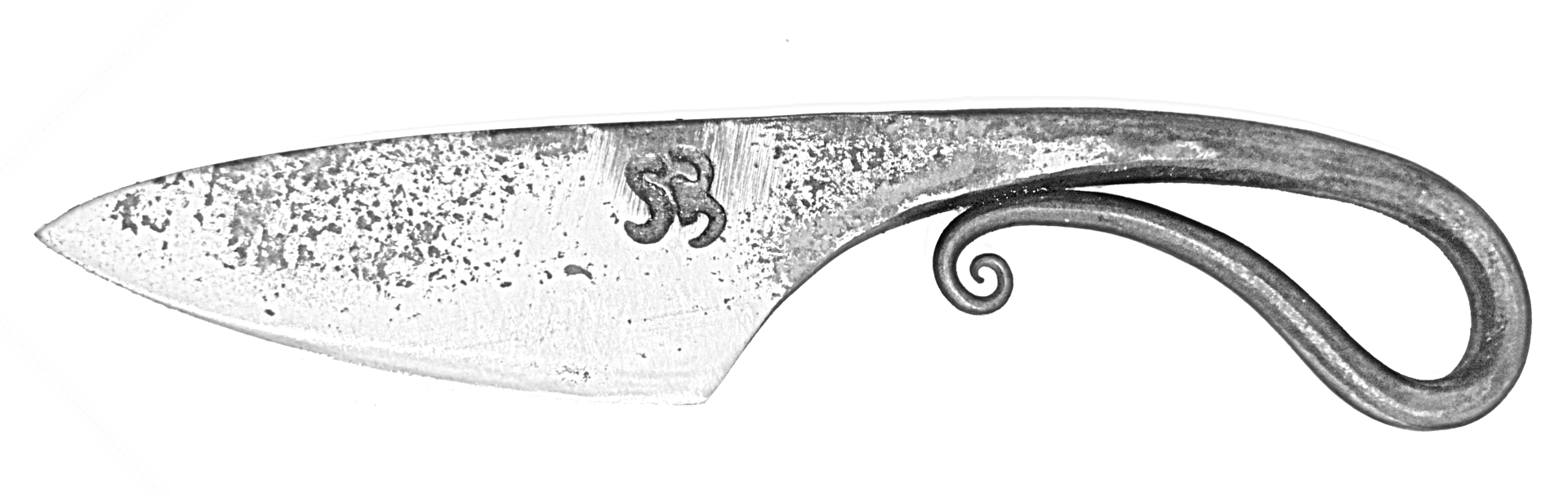 Zeichnung Messer am Stück, gebogener Griff.