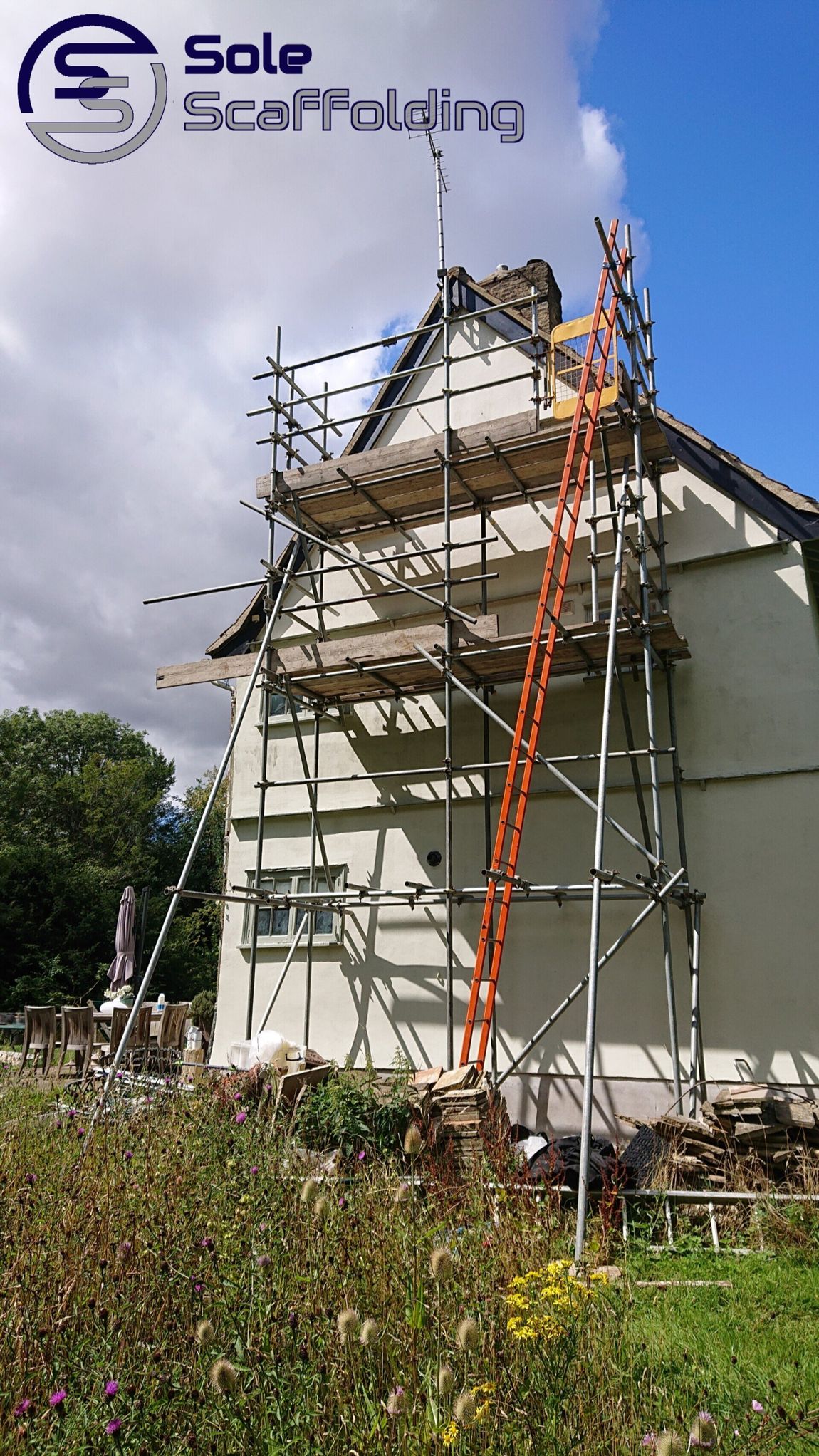 sole scaffolding - scaffold for paining gable end of house in Fordham