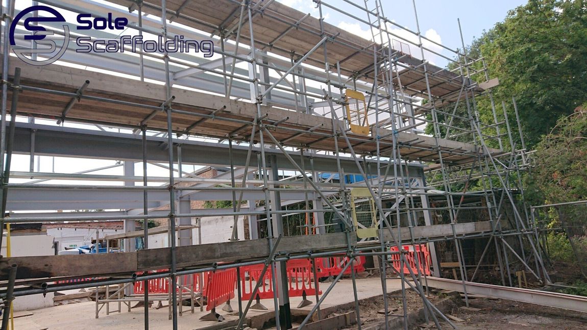 sole scaffolding - new industrial building in Cambridge