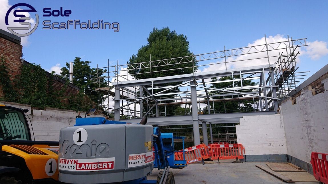 sole scaffolding - new industrial building in Cambridge