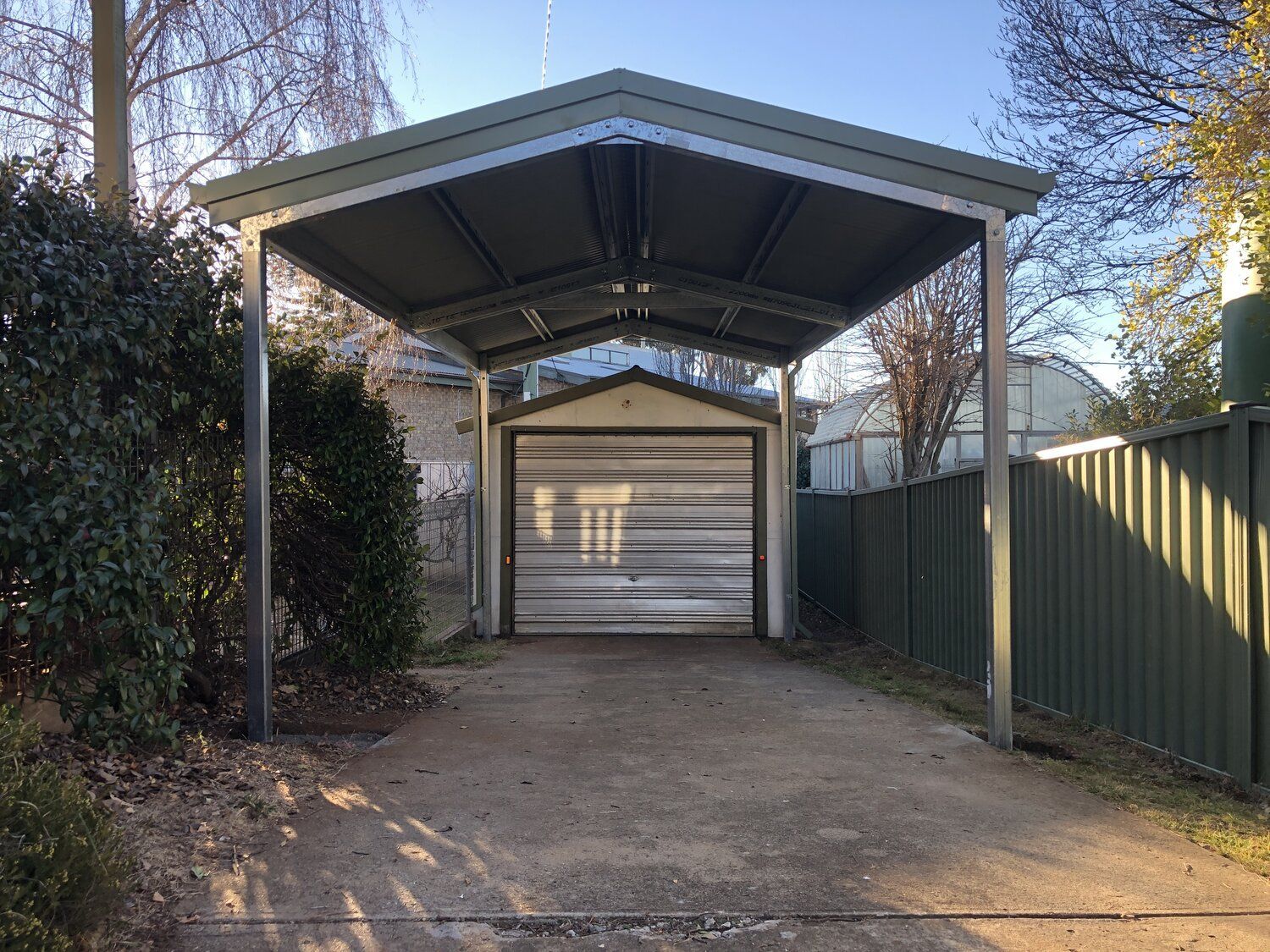 Gable roof Carport for garage - Snowy Sheds