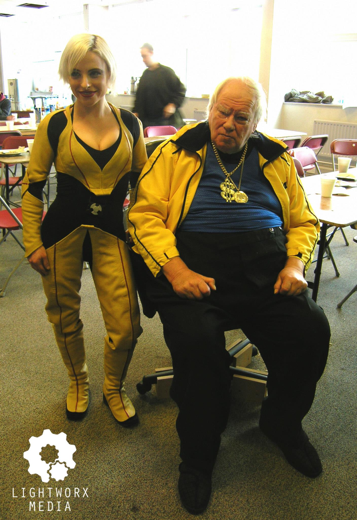 Cecily as 'Jill' in Star Hyke with Sir Patrick Moore