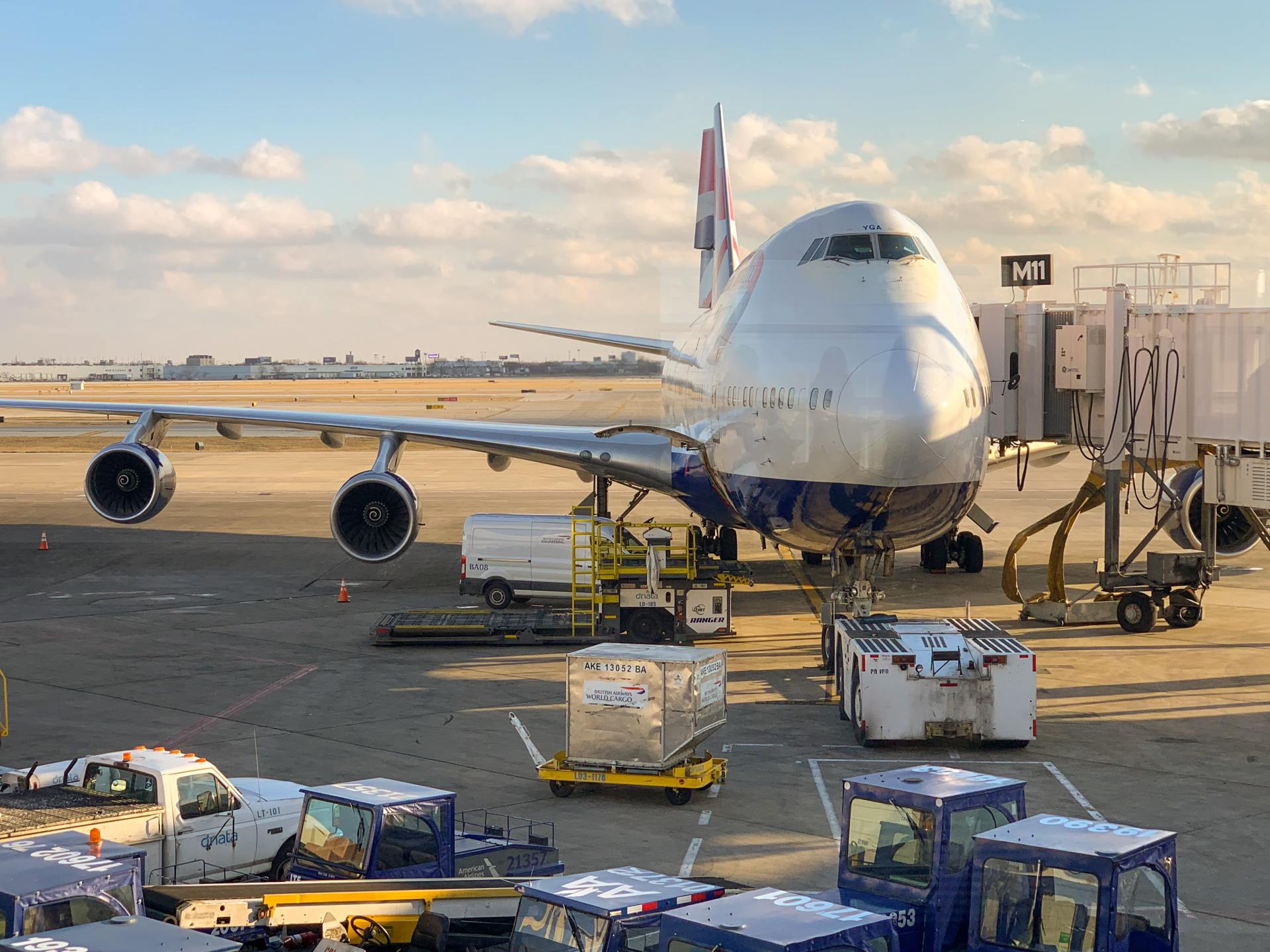 Aircraft at the airport waiting to be loaded with cargo.