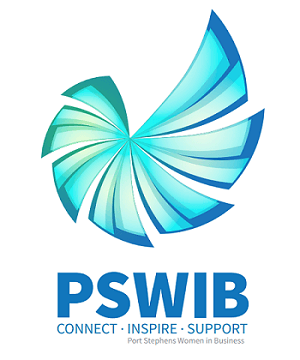 A logo for pswib connect inspire support port stephens women in business