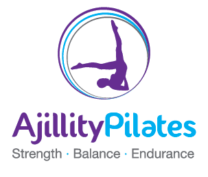 A logo for ajillity pilates strength balance endurance