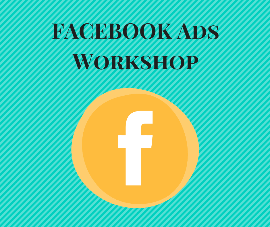 A facebook ads workshop logo on a blue background