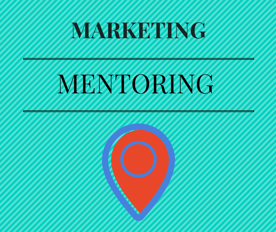 A blue background with the words marketing mentoring on it