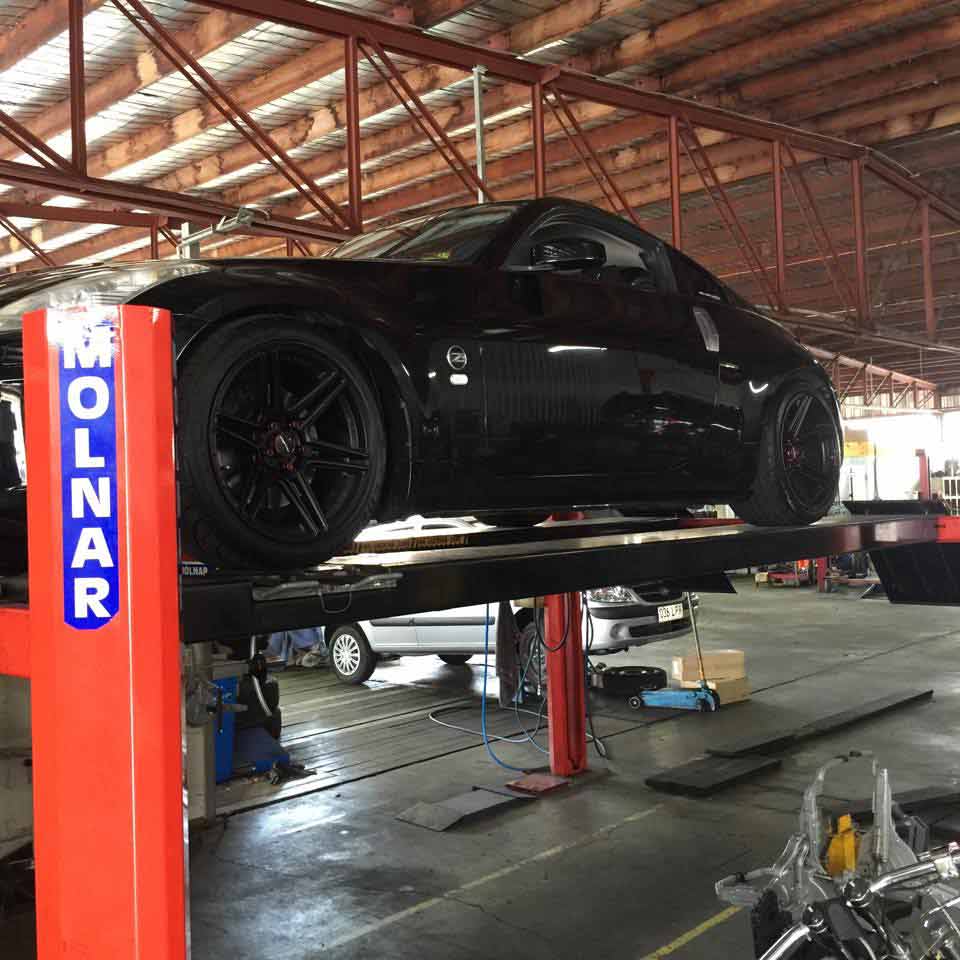 a car on a lift