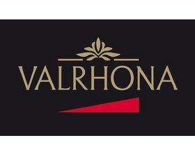 The logo for valrhona is on a black background