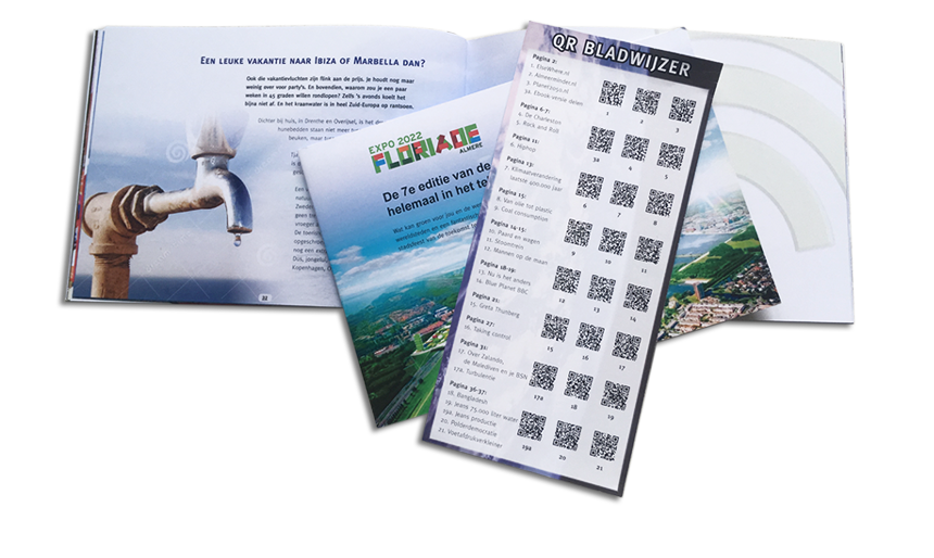 gedrukte versie met insert en QR bladwijzer. Formaat is A5-liggend Soft Cover boekje Klimaatschimmel