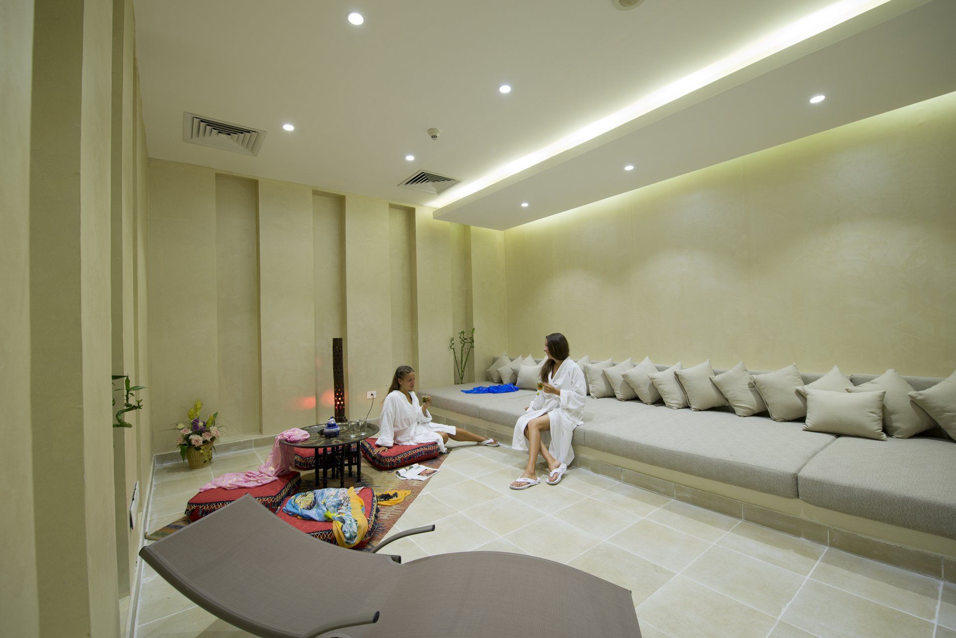 Comfortable spa seating lounge at Amphoras Beach