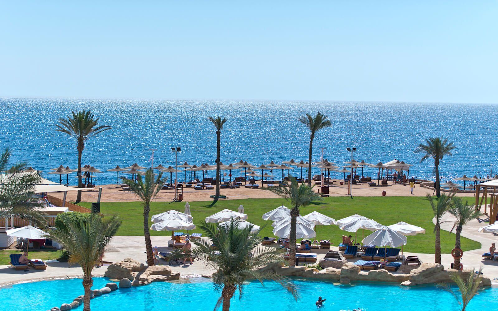 Main swimming pool at Amphoras Beach with sunbeds