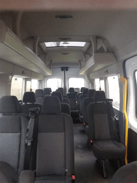 front shot of a minibus