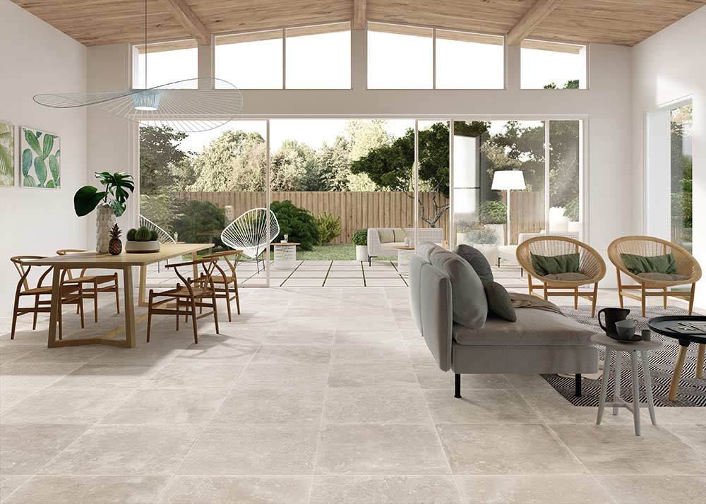 Cobble stone Organic Tile large format opens  up room