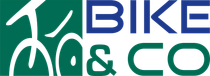 A green and white logo for bike and co.
