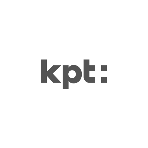 Ein schwarzweißes Logo für ein Unternehmen namens KPT auf weißem Hintergrund.