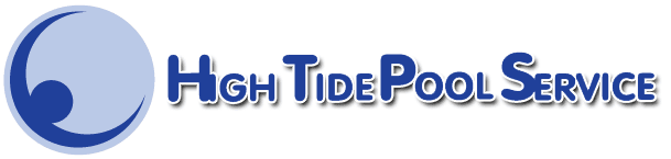 High Tide Pool Service logo with blue wave icon and blue text on white background