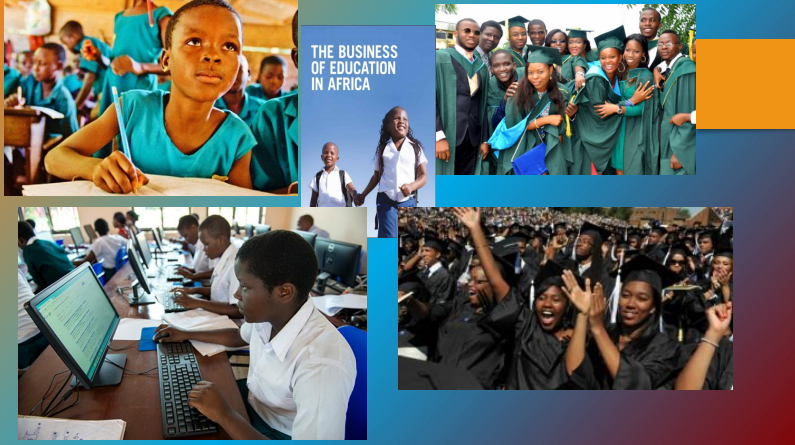 Eine Collage aus Bildern mit den Worten „Die Freiheit der Bildung in Afrika“