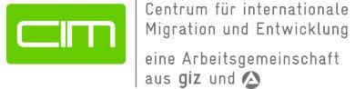 A green and white logo for cim migration and entwicklung