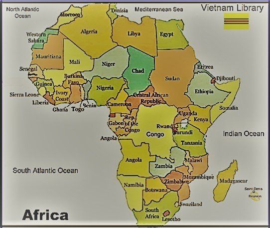 Eine Karte von Afrika mit Vietnam-Bibliothek in der Ecke