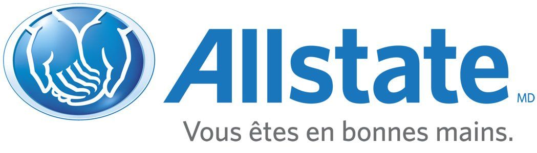 Logo Allstate avec des mains bleues disposées en cercle et la mention « Allstate. Vous êtes en bonnes mains. » en bleu et gris.