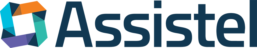 Logo d'Assistel : un logotype bleu foncé associé à un carré abstrait composé de facettes colorées.