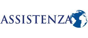 Texte « ASSISTENTZA » accompagné d'un globe terrestre bleu sur fond blanc.