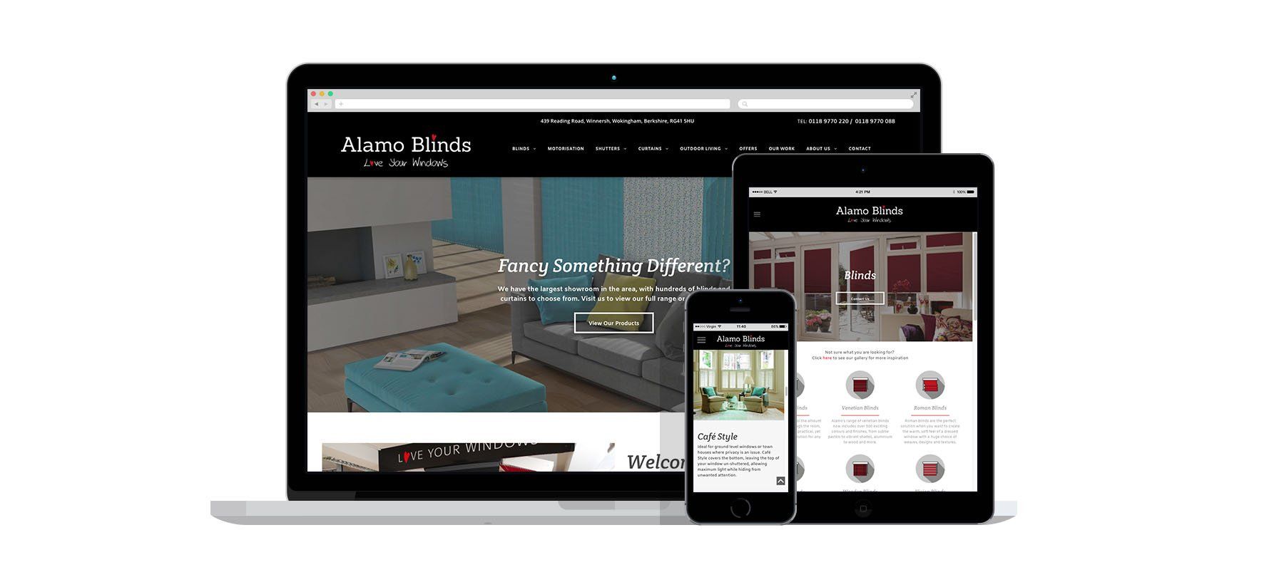 A laptop , tablet , and cell phone are displaying a website. Digity Design