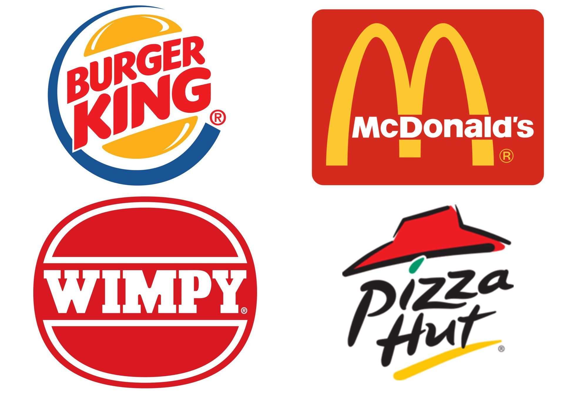 Logos for burger king mcdonald 's wimpy and pizza hut