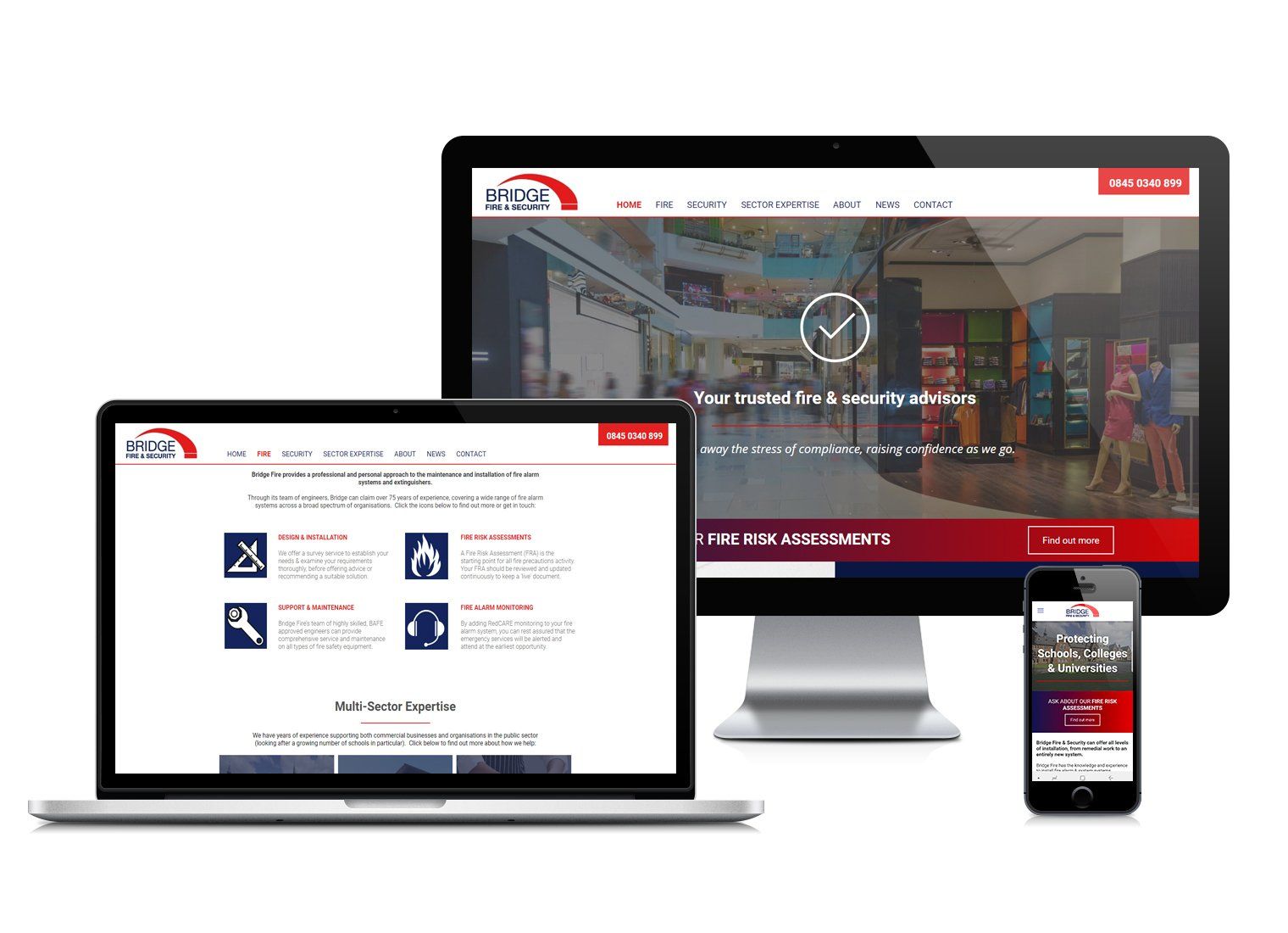 A computer , laptop , and cell phone are displaying a website.