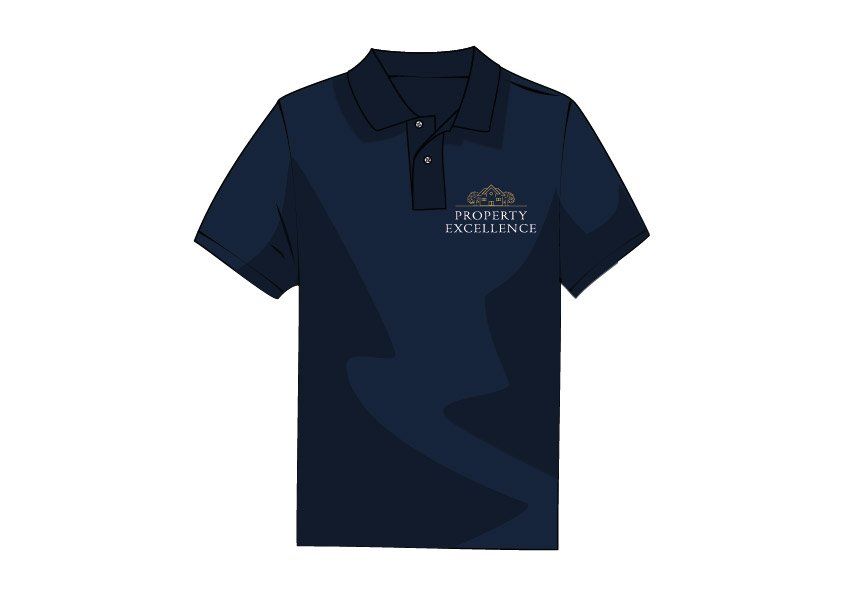 A blue polo shirt with the word priority on it
