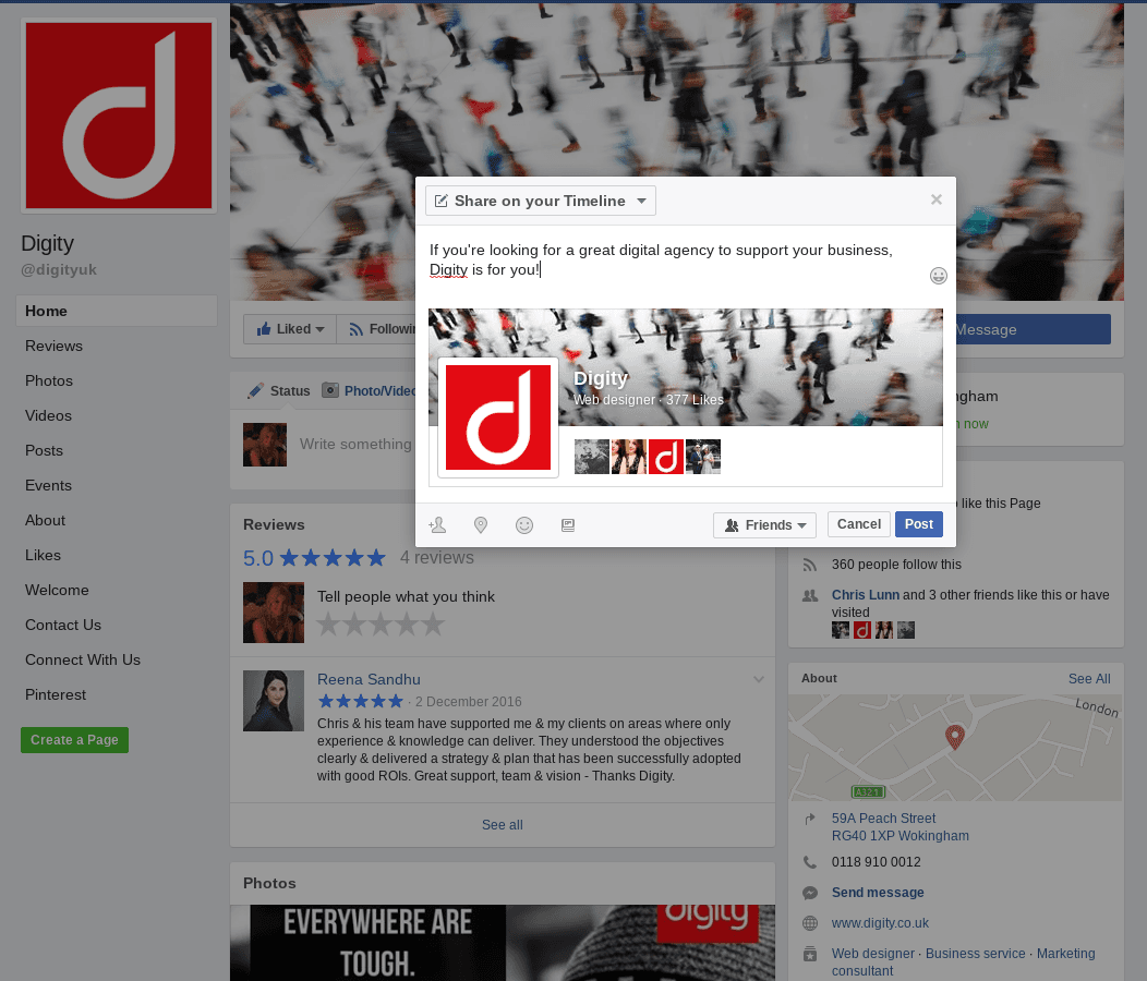 A facebook page with a red d on it