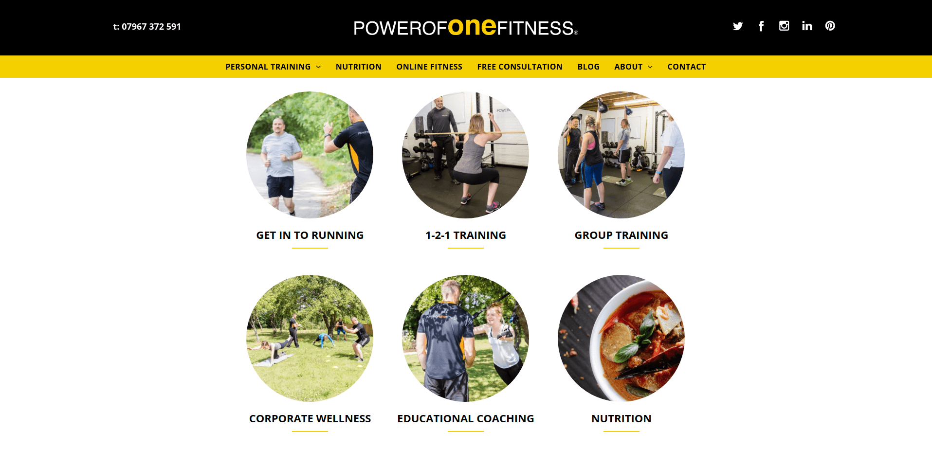 A screenshot of a website for a gym called power for one fitness.