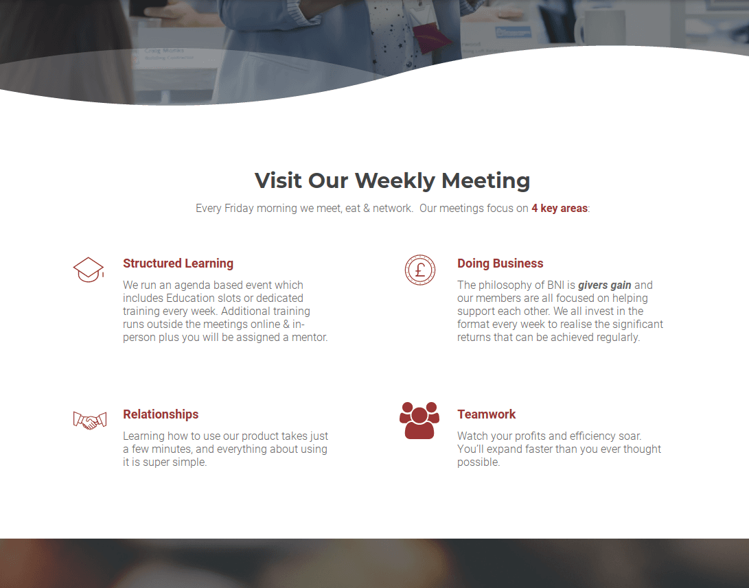 A screenshot of a website that says `` visit our weekly meeting ''.