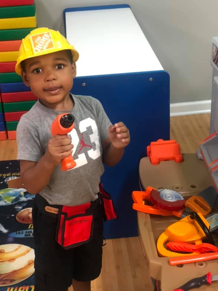 Kid Wearing Carpenter Costume — Hammond, IN — Kidzville Daycare Center LLC.