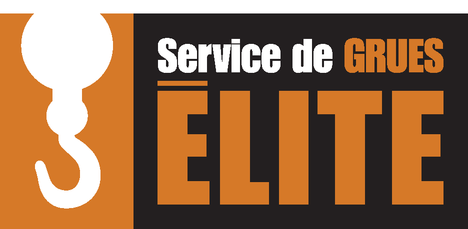 An orange and black logo for service de grues elite