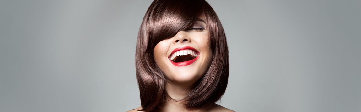 hair lounge cut colour style customer with stylish hair smiling