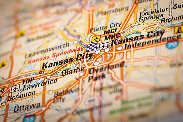 A map with Kansas City in the center