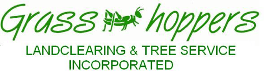 Grasshoppers Landclearing & Tree Service Incorporated logo in green text with a grasshopper graphic