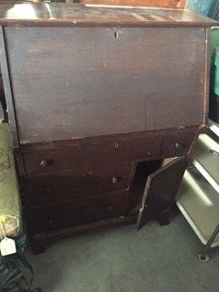 Oak Drop Front Secretary - showing Hidden Door Compartment