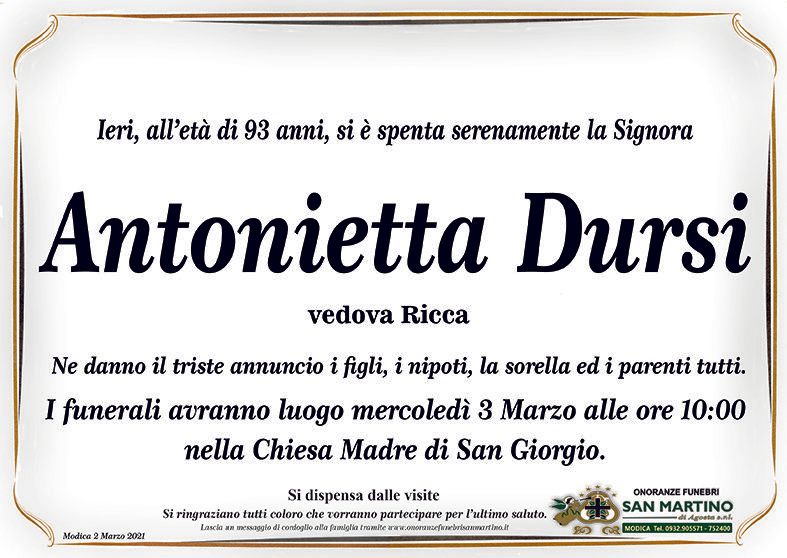 necrologio Antonietta Dursi