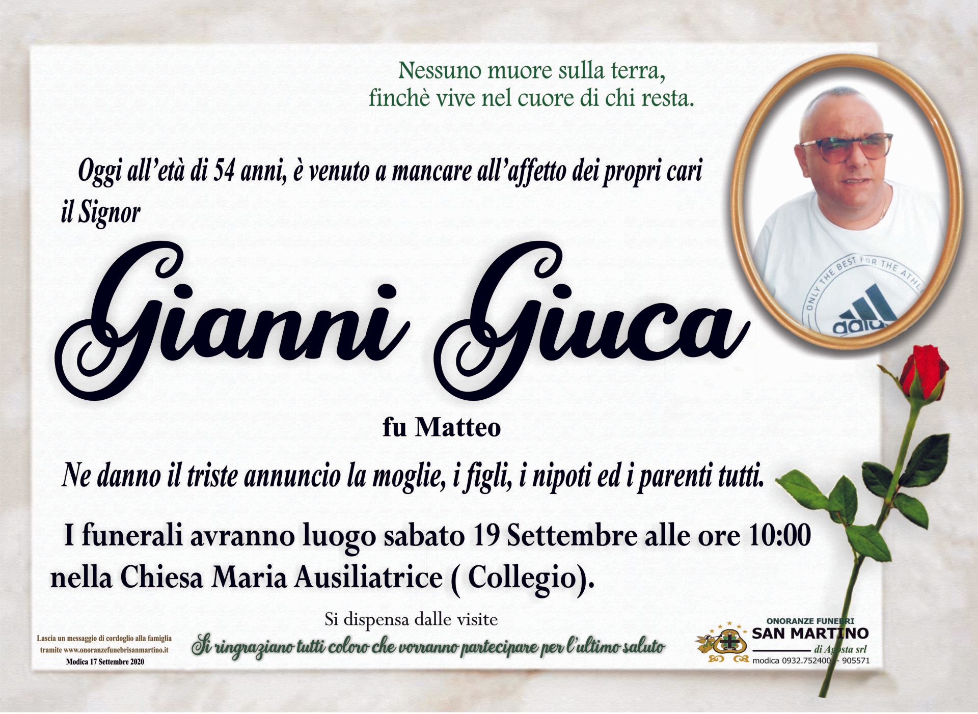 necrologio Gianni Giuca