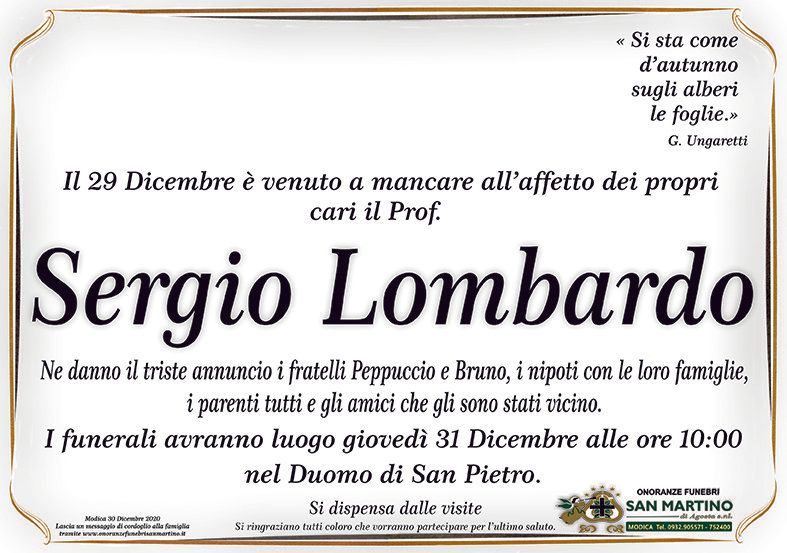 necrologio Prof. Sergio Lombardo