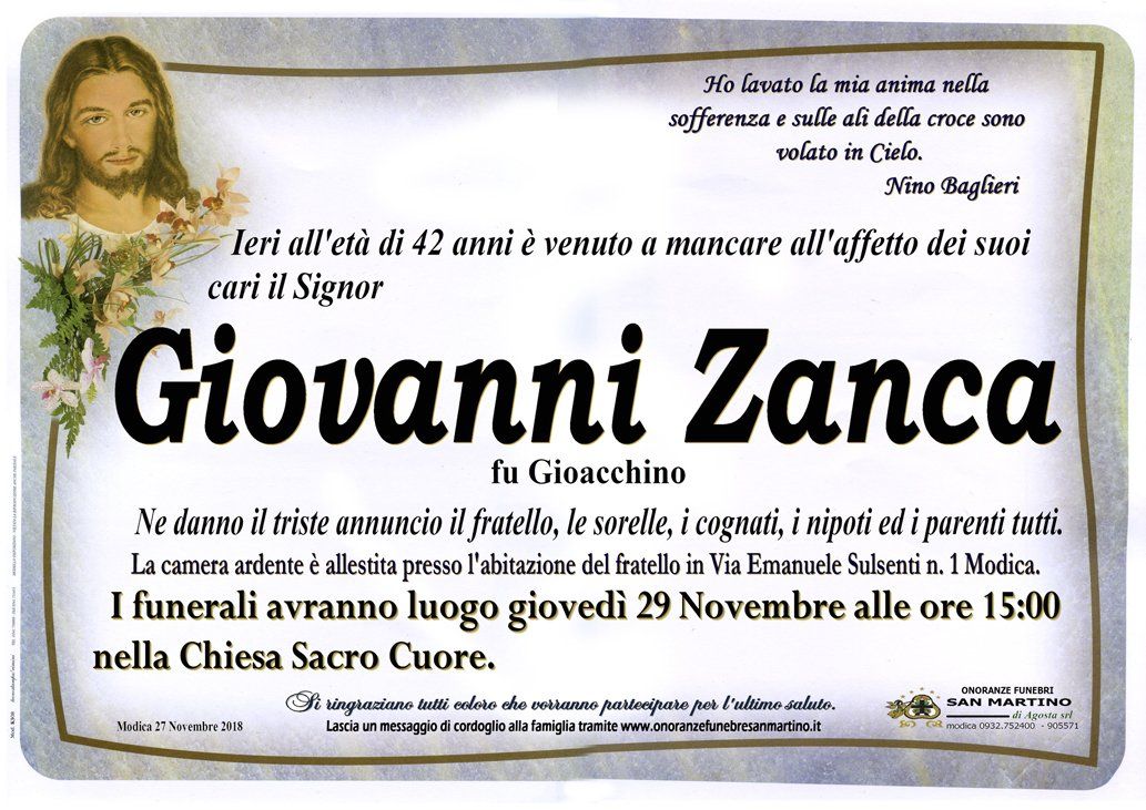 necrologio giovanni zanca