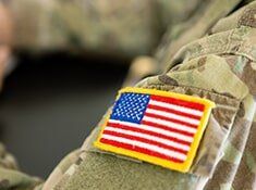 American flag patch on a military uniform sleeve.