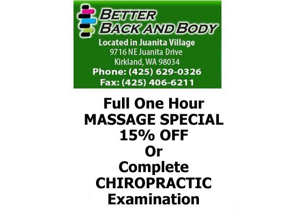 A sign for better back and body advertises a full one hour massage special